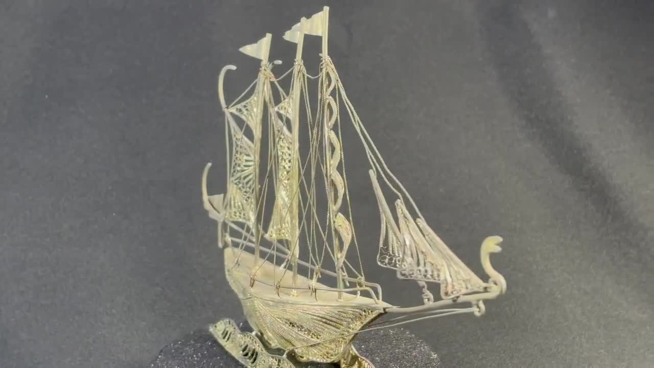 Vintage Spun Silver Ship Sculpture: Indonesian Filigree Model - Etsy