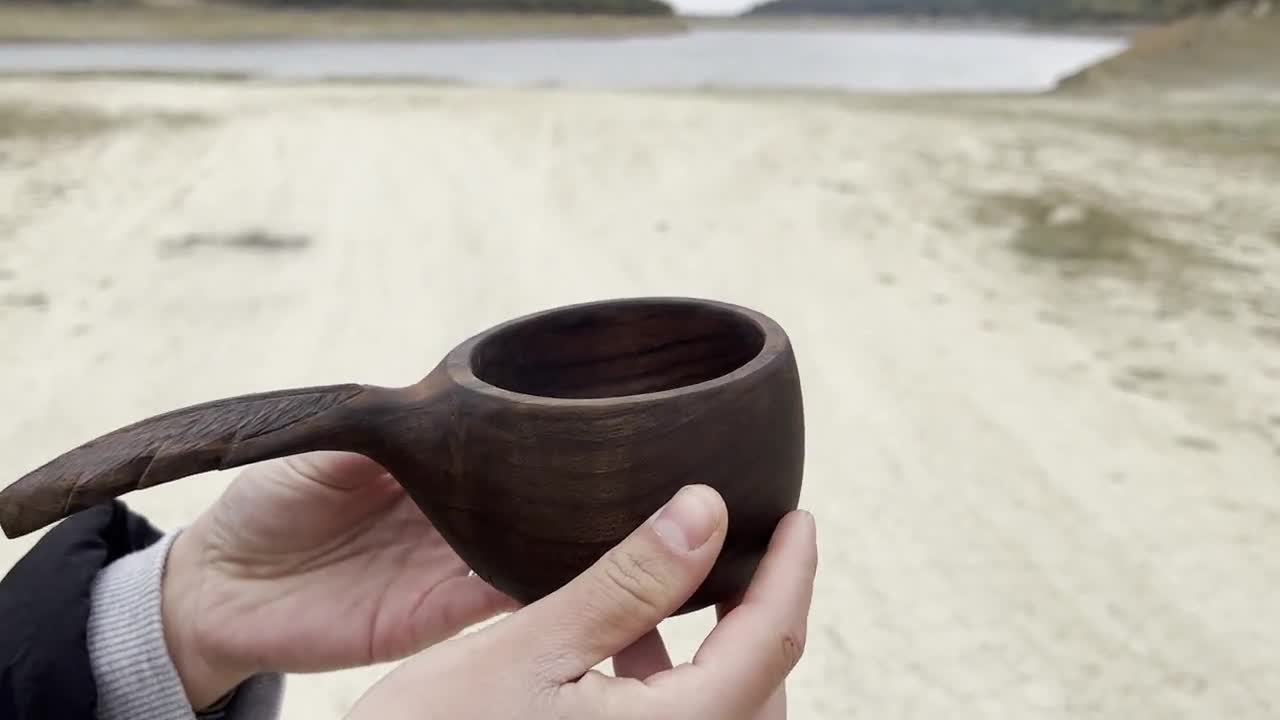 Double-hole Handle Hand-carved Traditional Scandinavian Kuksa Cup