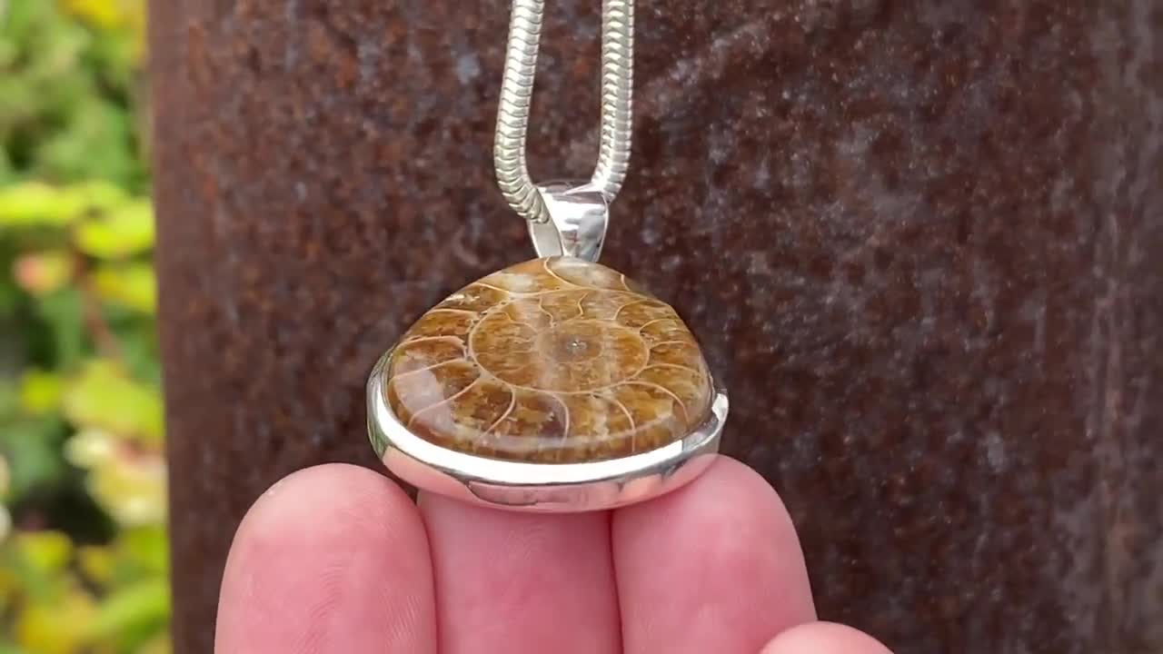 マダガスカル産アンモナイトペンダント、925スターリングシルバー製