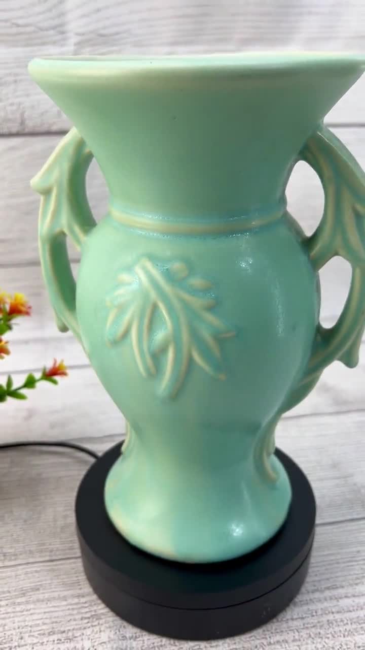 アメリカ　キャニスター　mccoy マッコイ　ヴィンテージA11 Vintage Mccoy Teal Aqua Matte Glaze Two Handled Vase With Branches