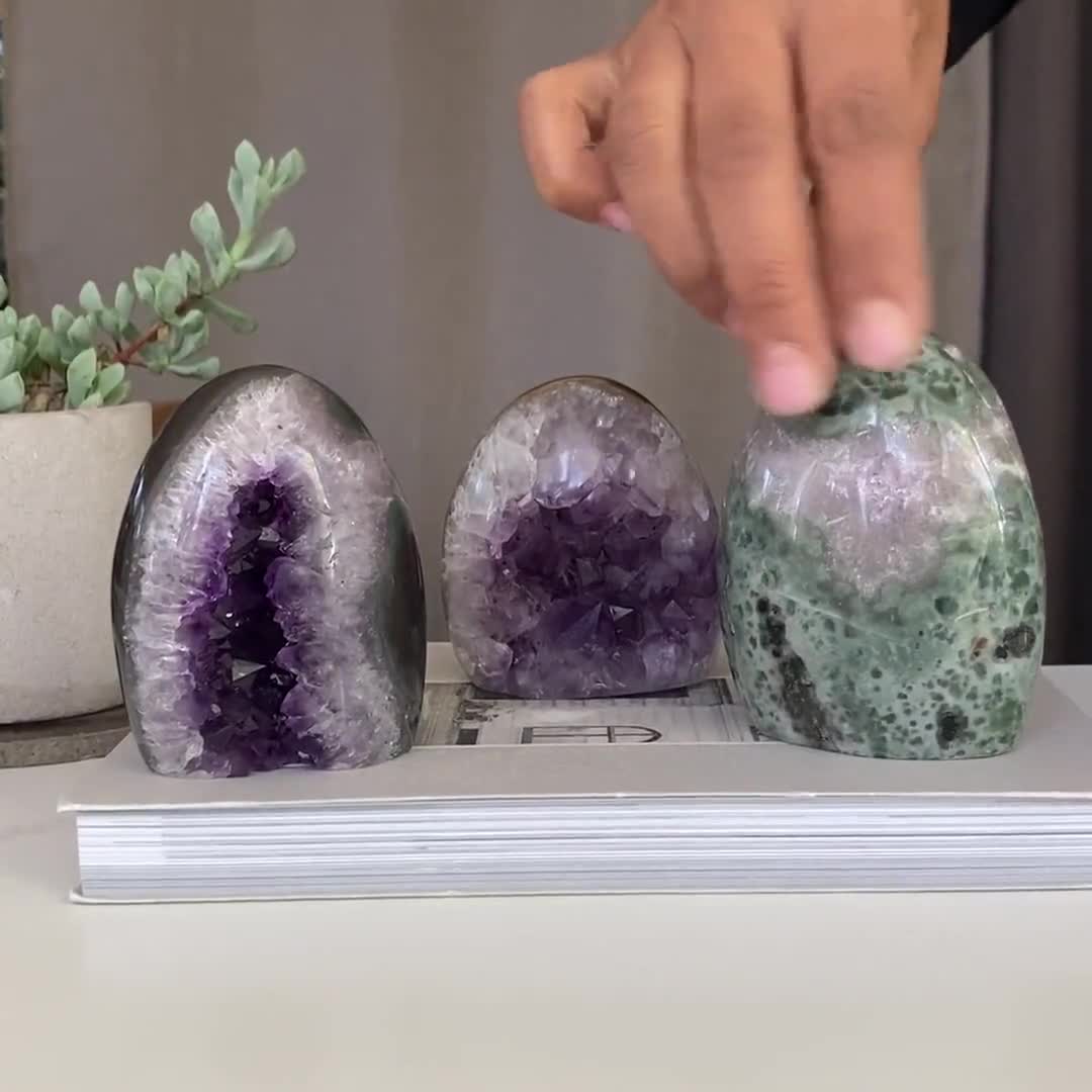 Buy Genuine Amethyst and Jasper Egg Set, Green Jasper Geode Cave