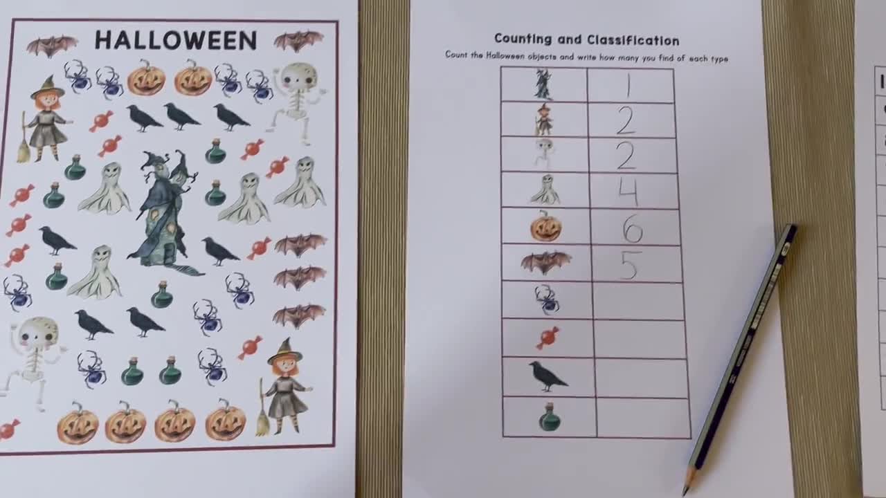 Hojas de trabajo imprimibles de gráficos de Halloween para preescolar.  Actividad de matemáticas Montessori de otoño \, image size:1280x720