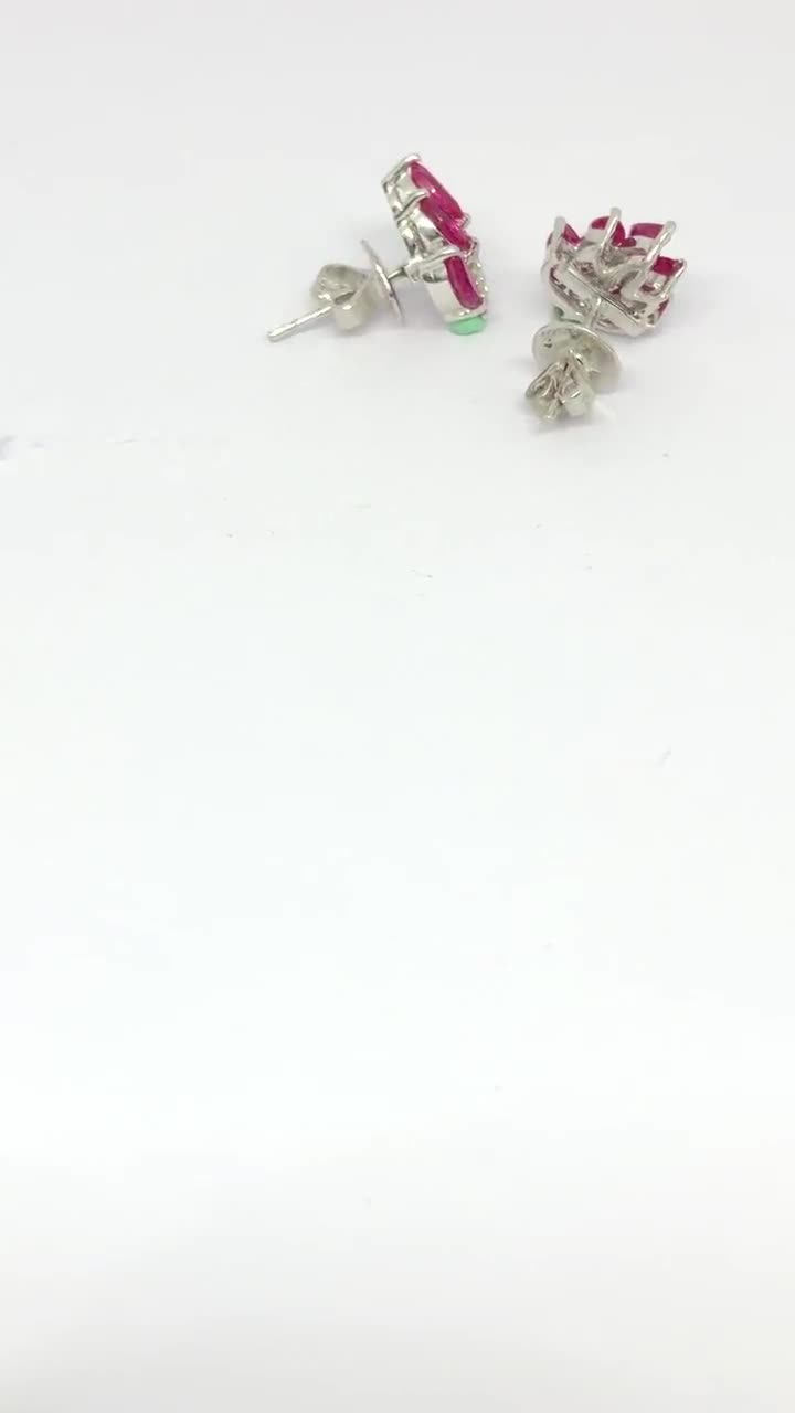 天然マーキスルビーダイヤモンドスターリングシルバー925リーフ