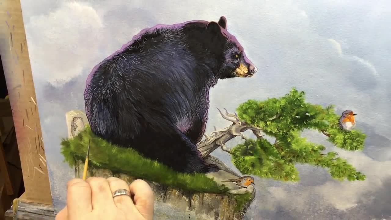 ツキノワグマの絵画 - 謎（クマは島ではない） - オリジナルアート