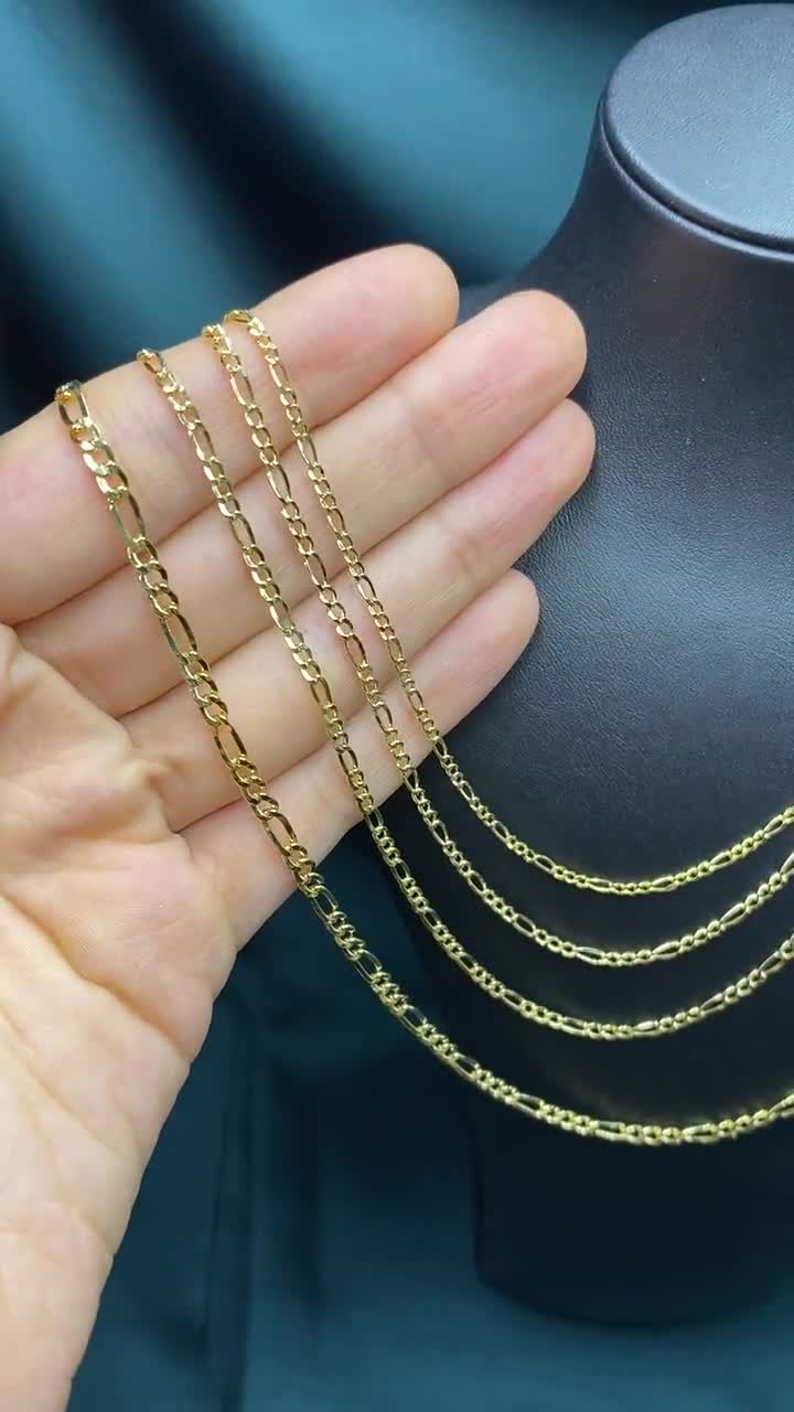 Solid 14k Gold Figaro Chain Necklace Yellow Gold Royal Figaro Link Chain  Necklace