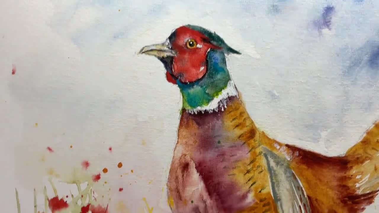 オリジナルのキジの絵画、野生動物の水彩画、森や田舎の鳥の壁画