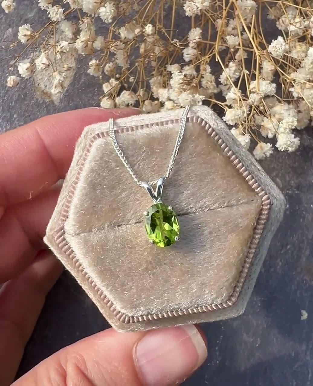 6 x 8 MM Peridot Oval Shape Halo Pendant Necklace with outlet 18 Inch 925 Sterling Silver Chain | Wedding Gift | Gift For Her | Gems Barn