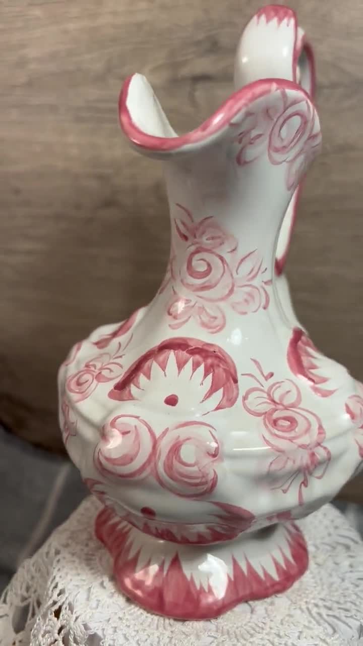 ヴィンテージ 手描き ポルトガル陶器 装飾 ピンク 水差し ピッチャー