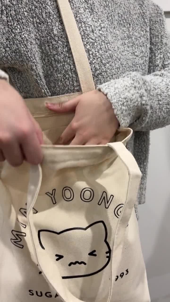 BTS Suga Grumpy Cat Canvas Tote Bag Shoulder Bag Perfect for 