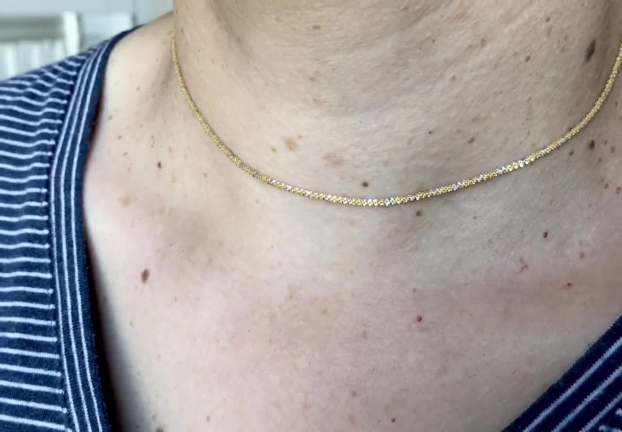 Two Tone Solid 14K Gold Sparkle Rope Chain Necklace, 16