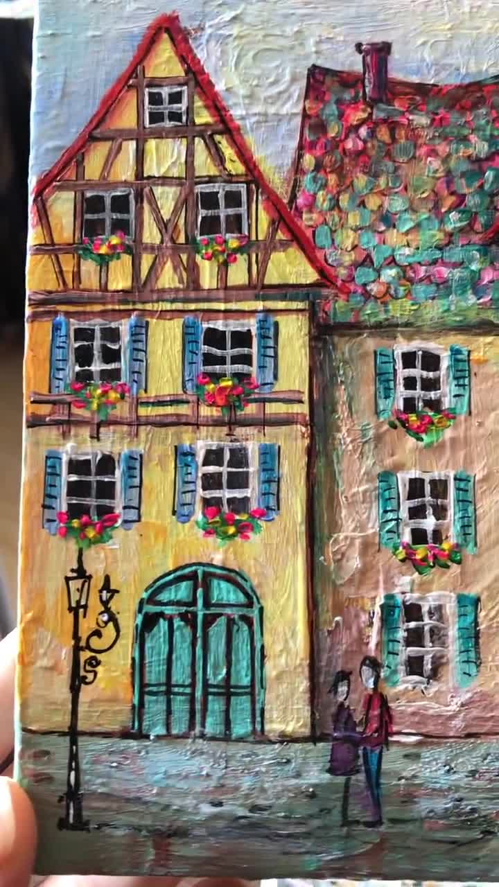 Cute Painting Small Original Painting Cute House Decor Colorful Wall Art  Houses Painting Abstract Painting Mixed Media Art Whimsy -  Norway