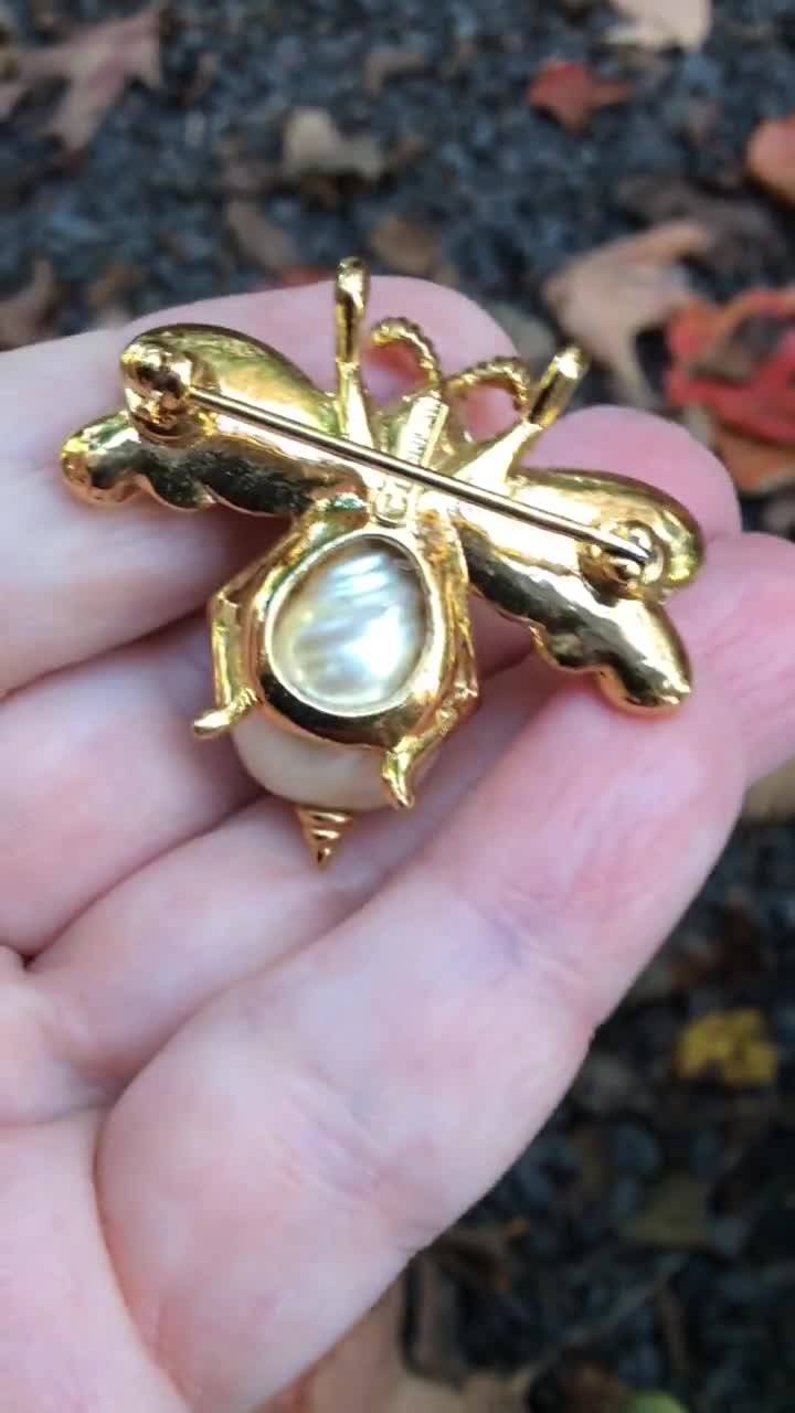 Vintage D'orlan Designer Brooch Bee Bumblebee Pin Pearl