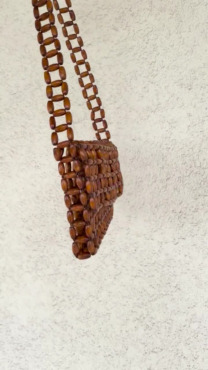Handcrafted Wooden Bead Bag, Handmade Beaded Bag, Wooden