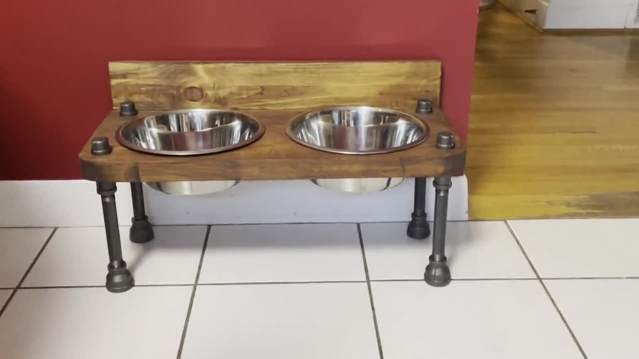 Rustic 2 Bowl Raised Dog Bowl Feeder Retro Elevated Dog Bowls Industrial  Style Dog Bowl Stand-new LOWER PRICING 