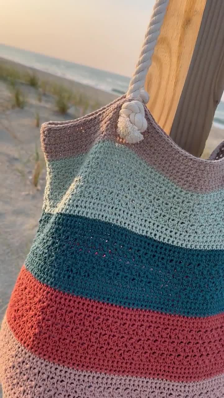 Tote Bag Spiaggia All'Uncinetto Per Donna - Borsa Estiva In Maglia Rete, Traspirante E Capiente. Design Estetico E Semplice, Perfetta Per Viaggi, Shopping E Vacanze Al Mare. 37x33 Cm.