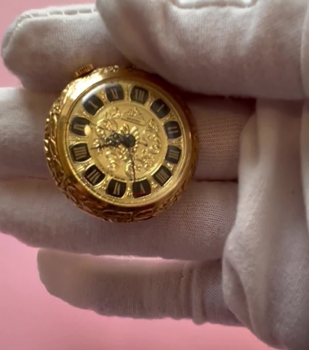Vintage NASTRIX - Ornate Gold Tone Pocket Watch - Swiss Incabloc