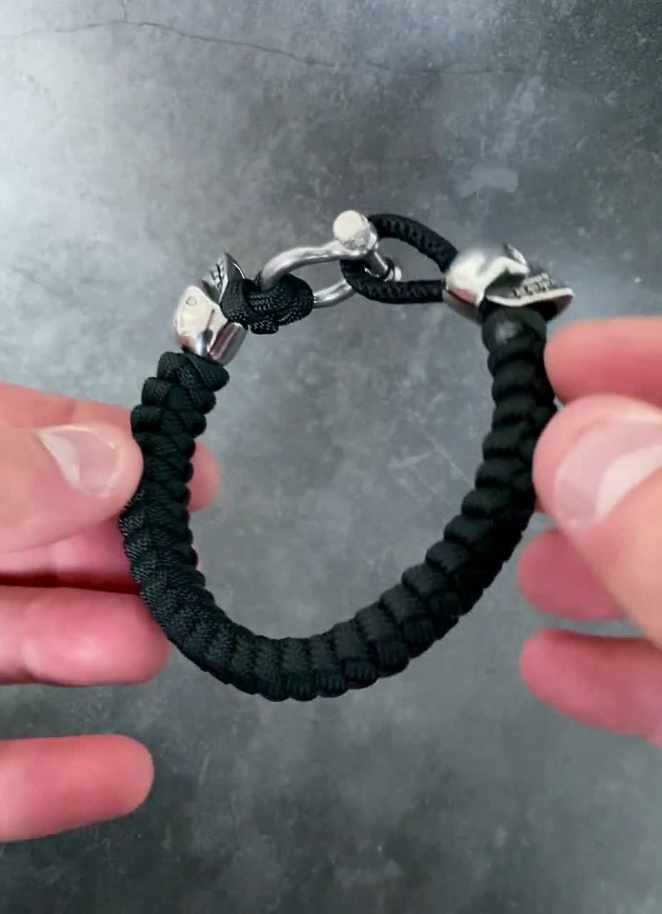 スカルビーズブレスレット - ステンレススチールシャックル付き