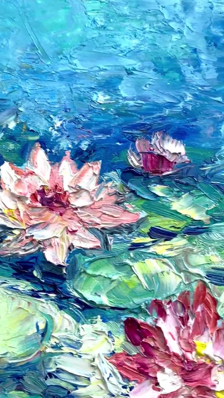カスタム睡蓮モネ池絵画、インパストオイル蓮壁アート - Etsy 日本