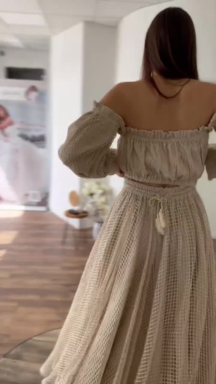 2 Piece Maternity Crochet Dress, Cottage Photoshoot Outfit, Knitted White Set, Womens Clothing, Boho Dress For Photo Shoot ~ Pure Breeze ~ video poster