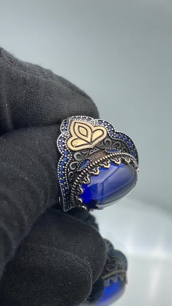 Handmade Blue Agate Sterling Silver Ring: Ottoman Mens Jewelry - Etsy