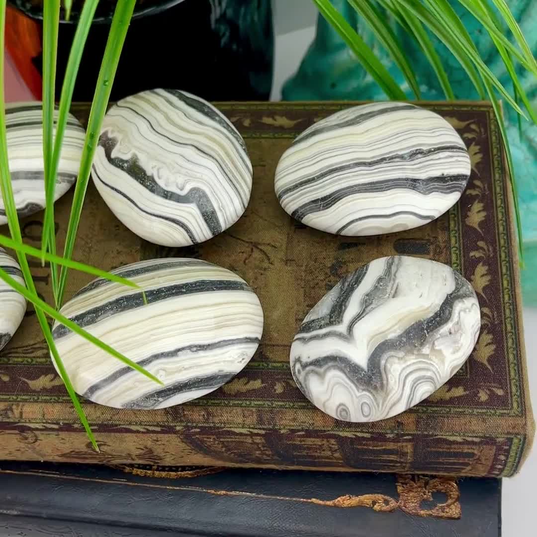 Zebra Calcite Palm Stones, Phantom Calcite Palm Stones, Worry