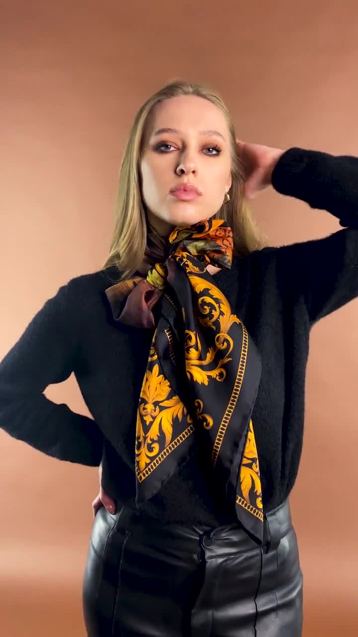 Printed silk scarf - Black - Ladies