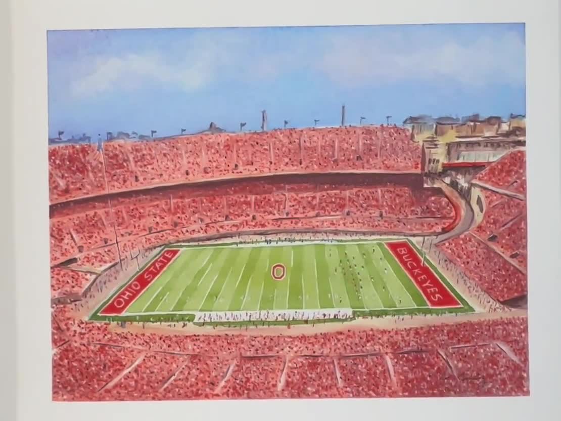 Ohio State Buckeyes Football, Ohio State Stadium Watercolor Print