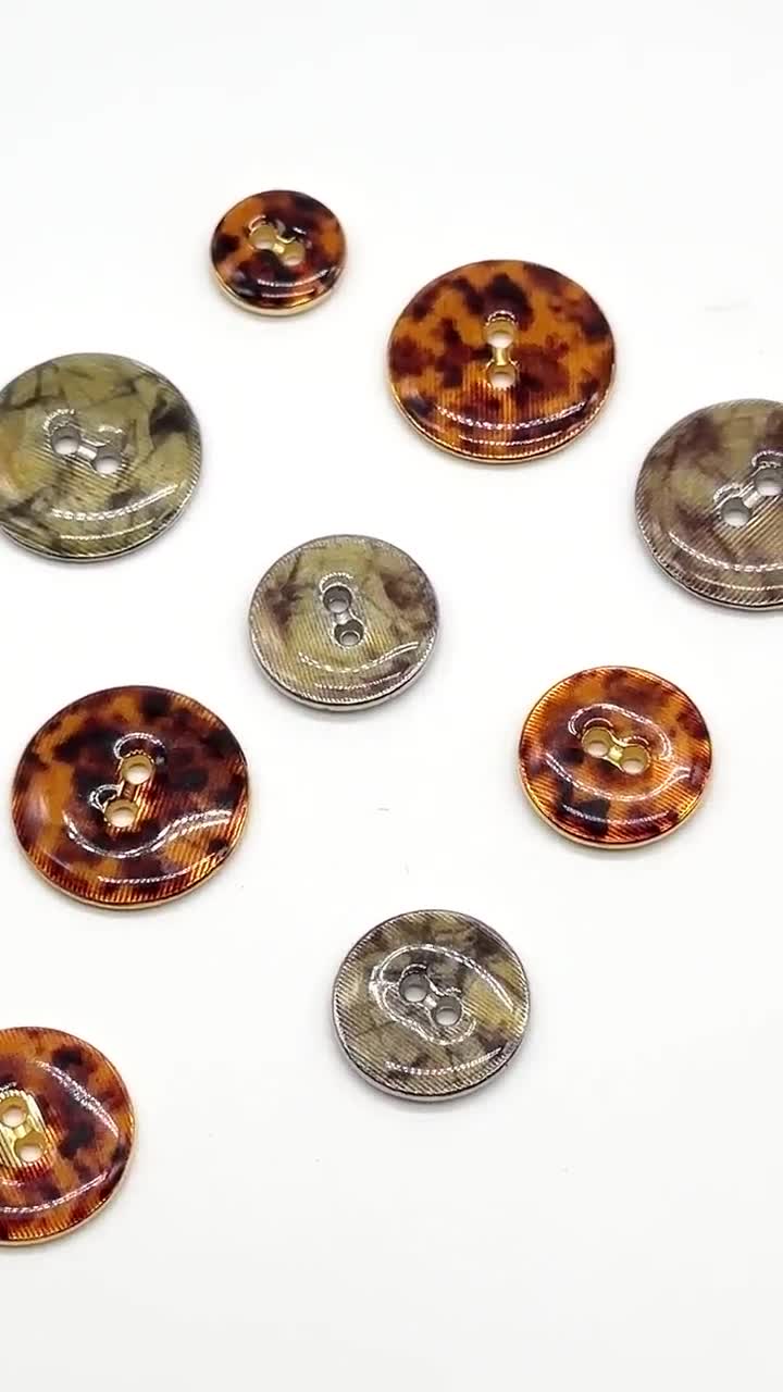Vintage Tortoiseshell Buttons: 12 Pcs Metal Base, Italian