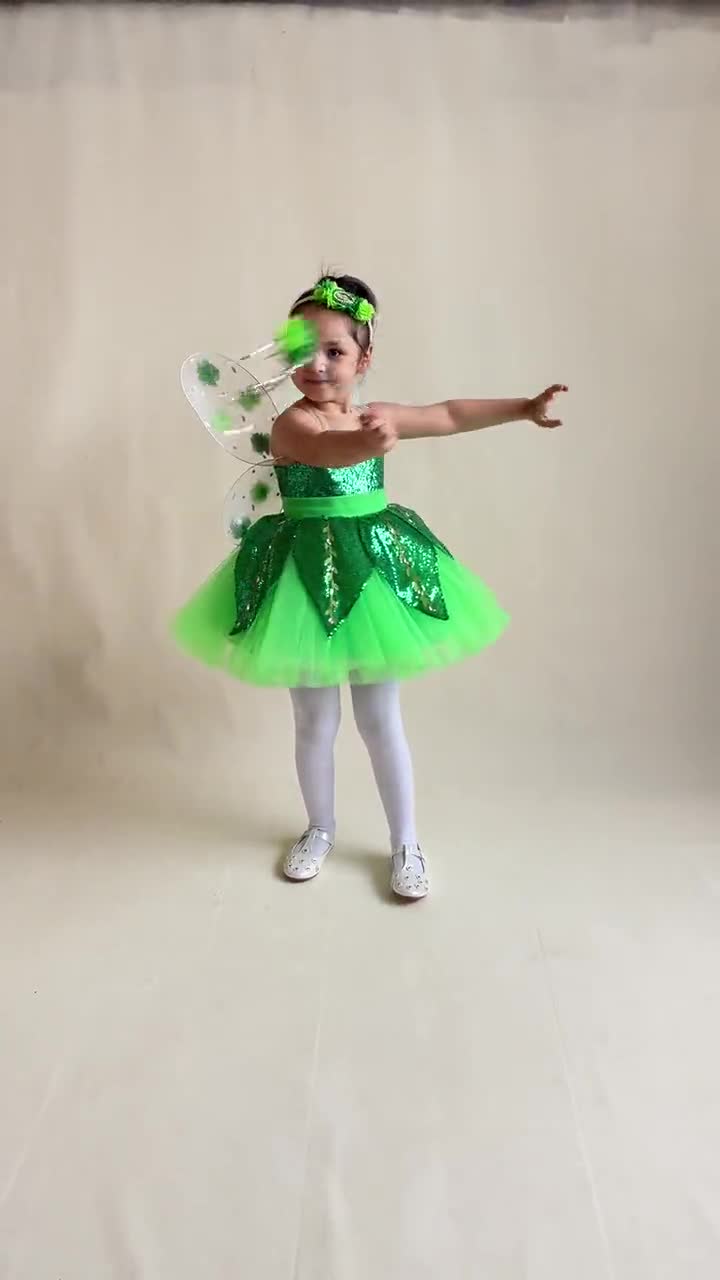 Costume Trilly Tinkerbell Per Bambina Con Vestito E Ali Di Farfalla - Abito Principessa Per Halloween, Carnevale, Compleanno E Cosplay (Taglia 140cm)