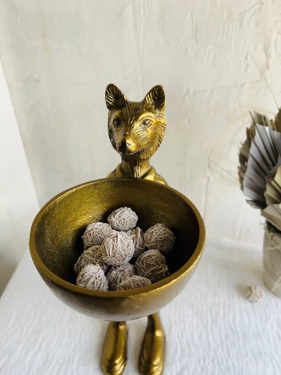 Eloise the Fox Dish Stand: Antique Gold Candy Bowl, Holiday Decor