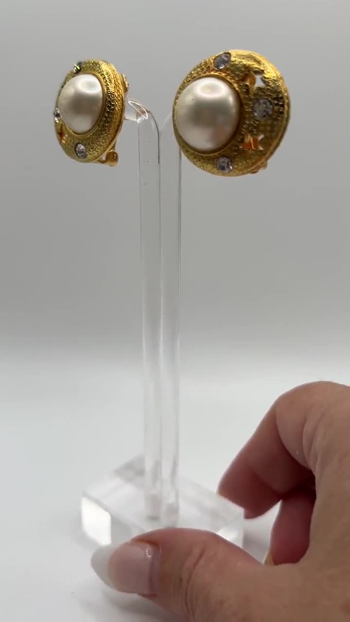 Paire de boucle d'oreille ancienne en perles et strass - Montres & Bijoux