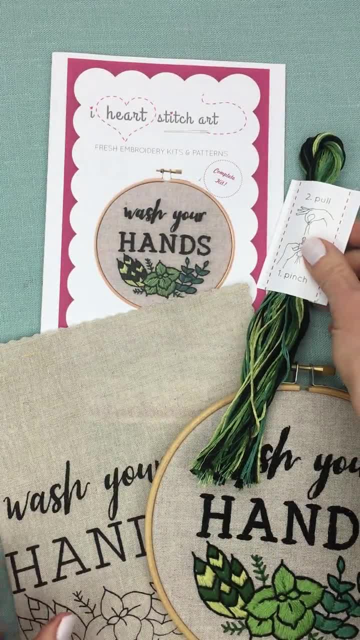 Wash Your Hands Embroidery Kit, Beginner Embroidery Kit, Wash Your