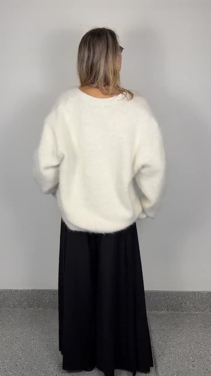 White Fluffy Cardigan. Angora Cardigan. White Angora