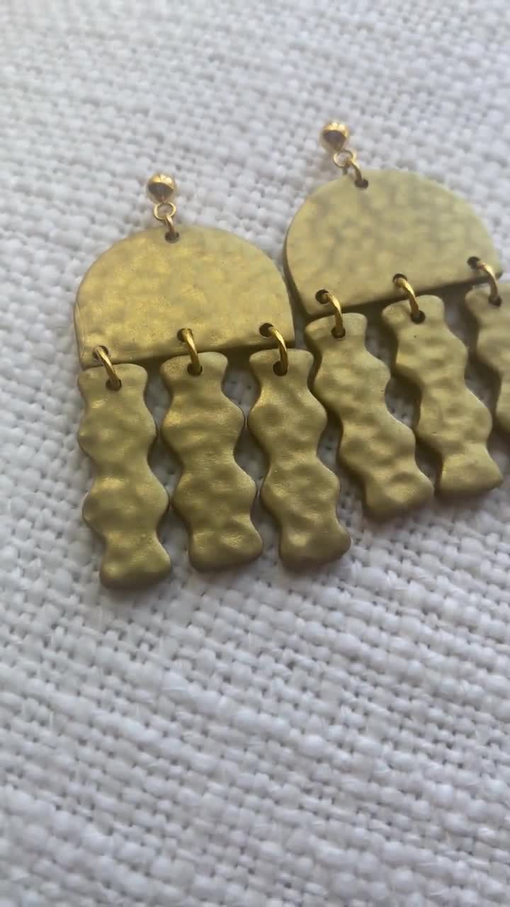 Polymer on sale clay and gold tone hammered metal drop earrings