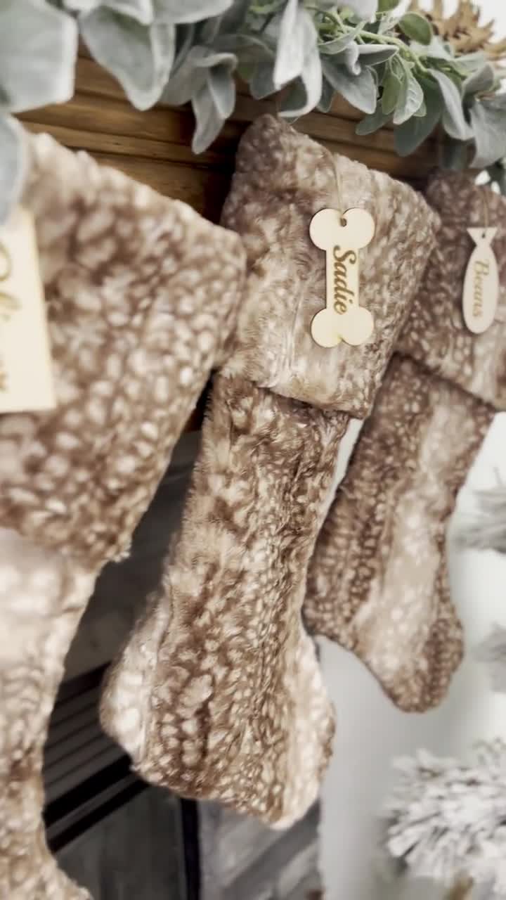 Gray Leopard Faux-Fur Christmas Stocking