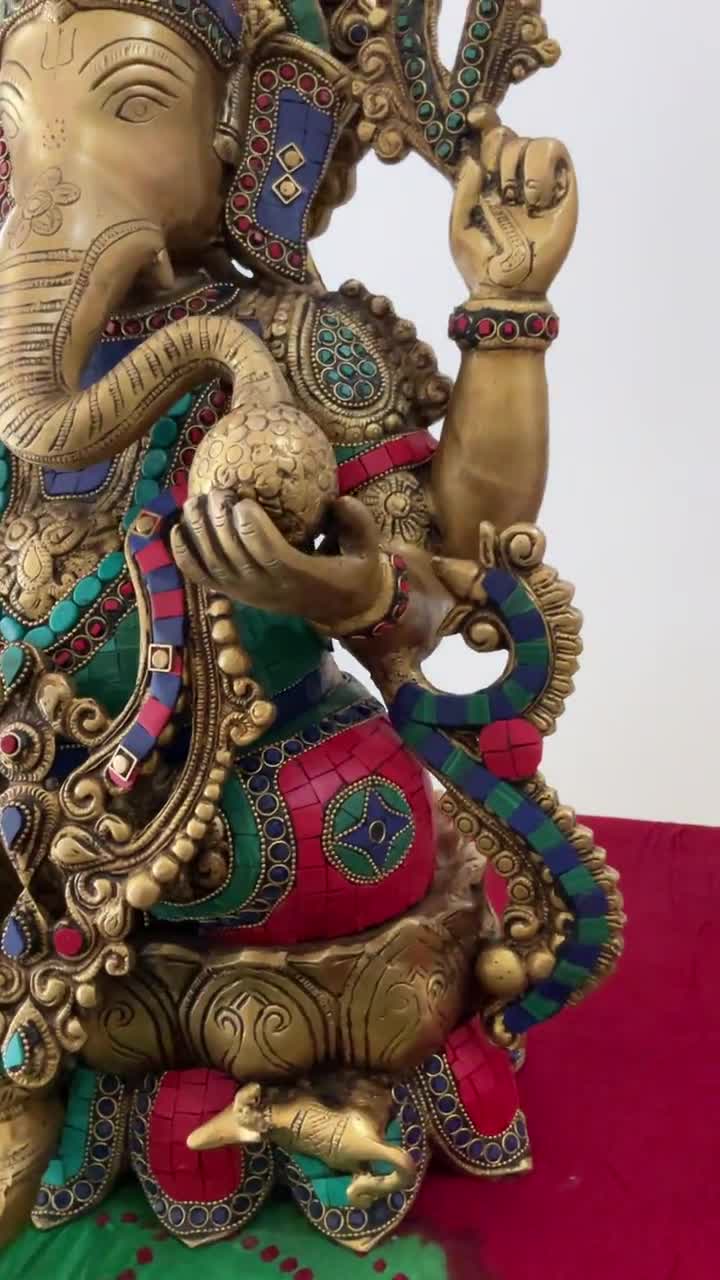 Brass Ganesha Statue for Home Temple, Ganpati Entrance Decor