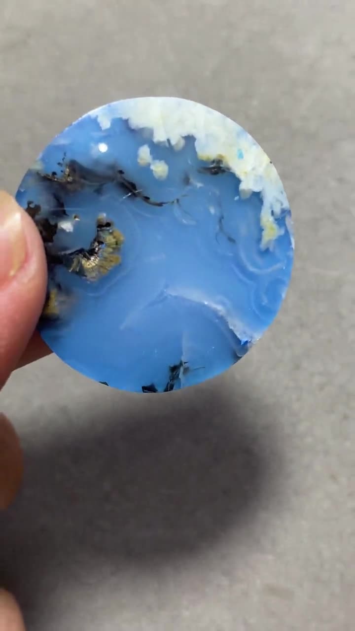 Blue Plume Dendritic Agate Doublet – Sky Blue Gemstone Cabochon
