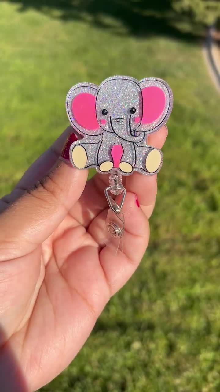 Retractable ID Badge Holder, Elephant ID Badge Reel, Nurse, Doctor