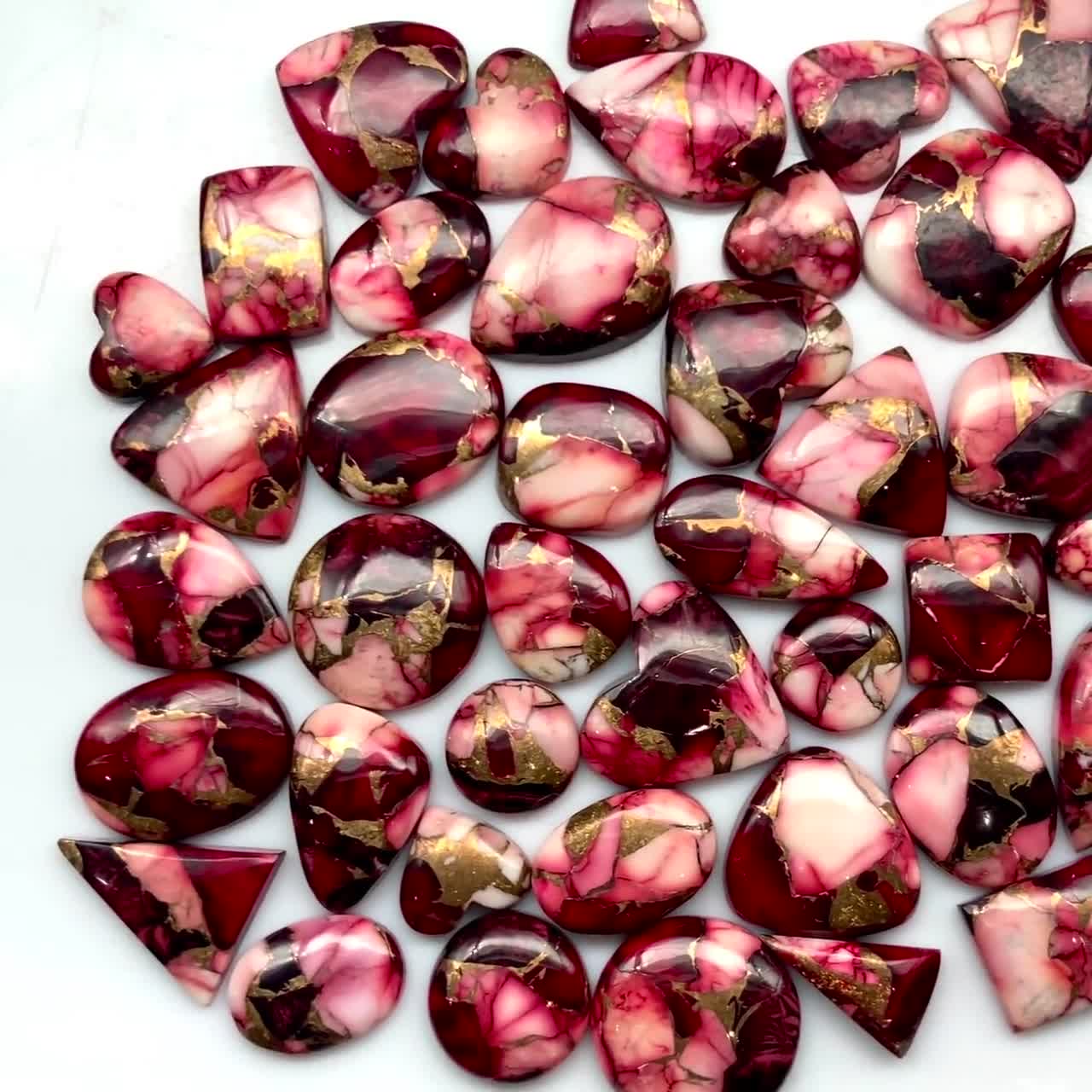 Red Rose Dahlia Mohave Turquoise Cabochon Lot, Wholesale Lot by
