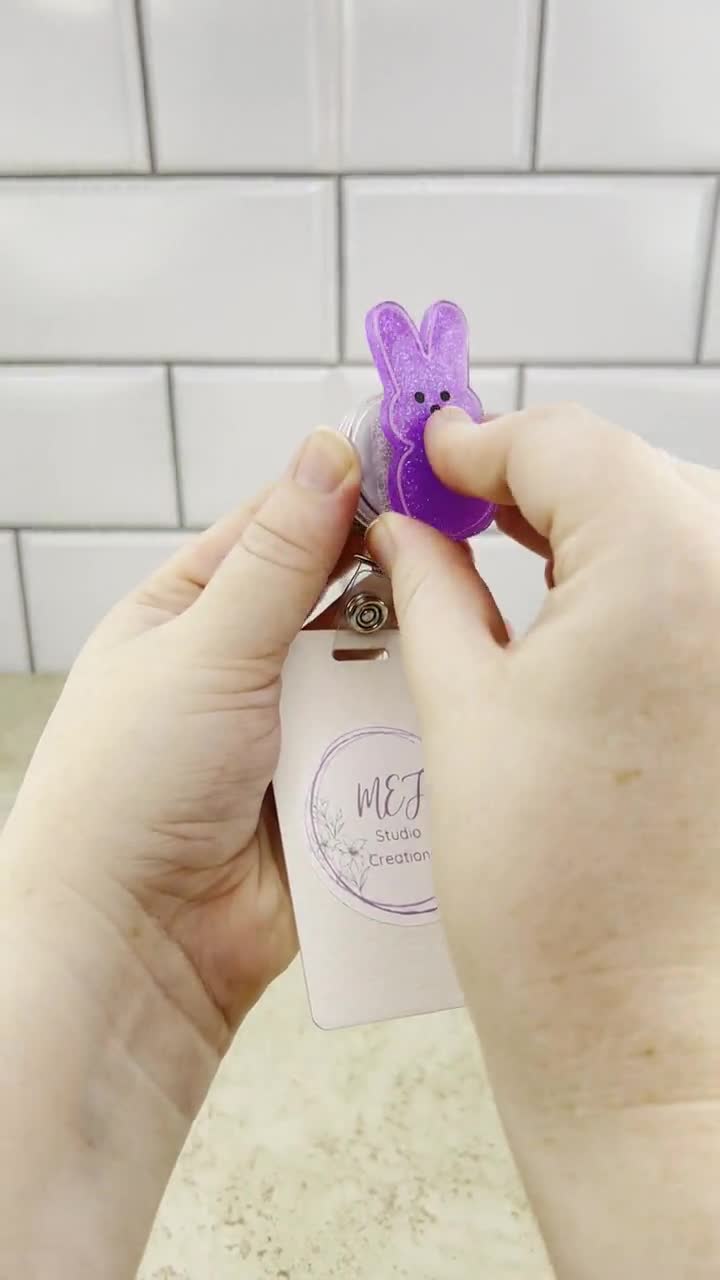 Peep Bunny Glitter Interchangeable Badge Reel Purple Glitter Peep Bunny ID  Holder Healthcare Badge Reel Cute Healthcare Teacher Gift 