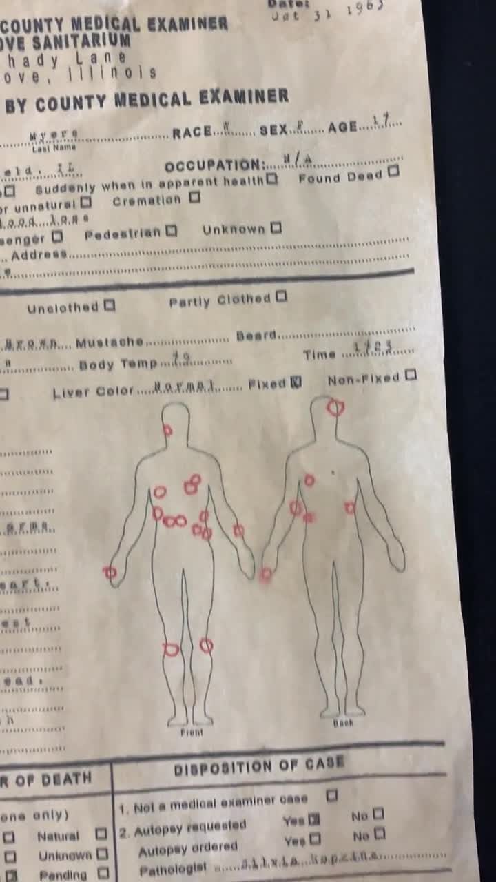 Halloween - Judith Myers Autopsy Report - Horror Movie Replica