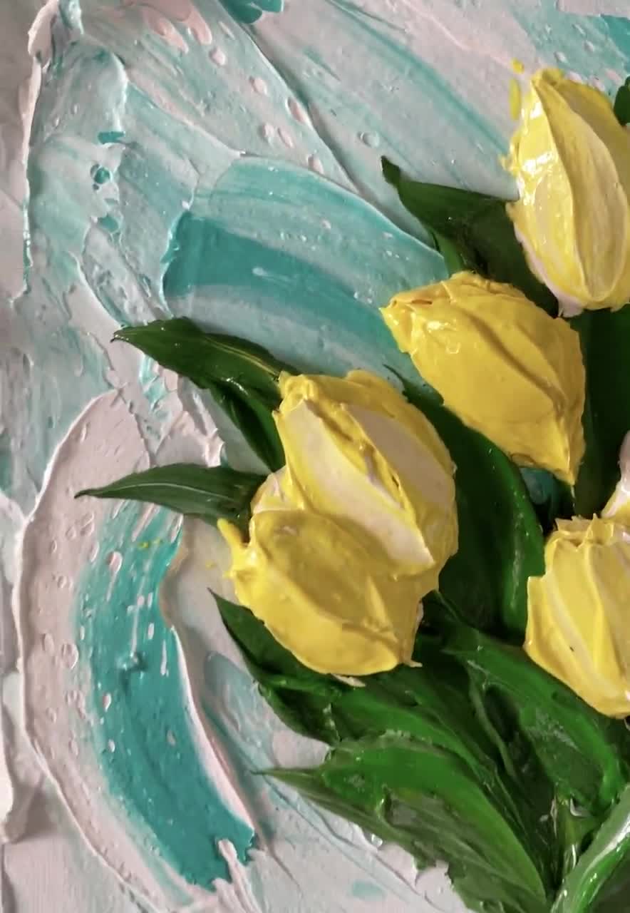 Touchart 3D Acrylic Paint Yellow Tulips by Andrii Rays Impasto 3D Heavy  Texture Painting Palette Knife Mother's Day Beautiful Flowers 