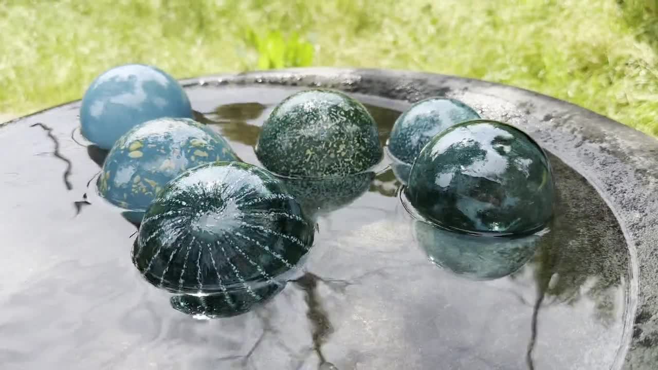 Turquoise Aqua Blue Hand Blown Glass Balls, Set of 6 Nautical Pond