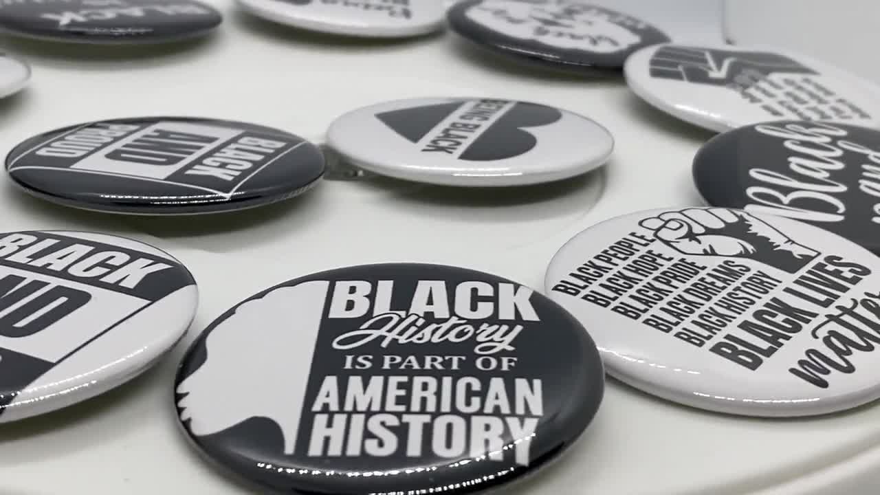 Black History Month Button Pins Party Favors - 12 Pcs - Large 2.25 Metal Pin-back, African American Positive Phrases BLM