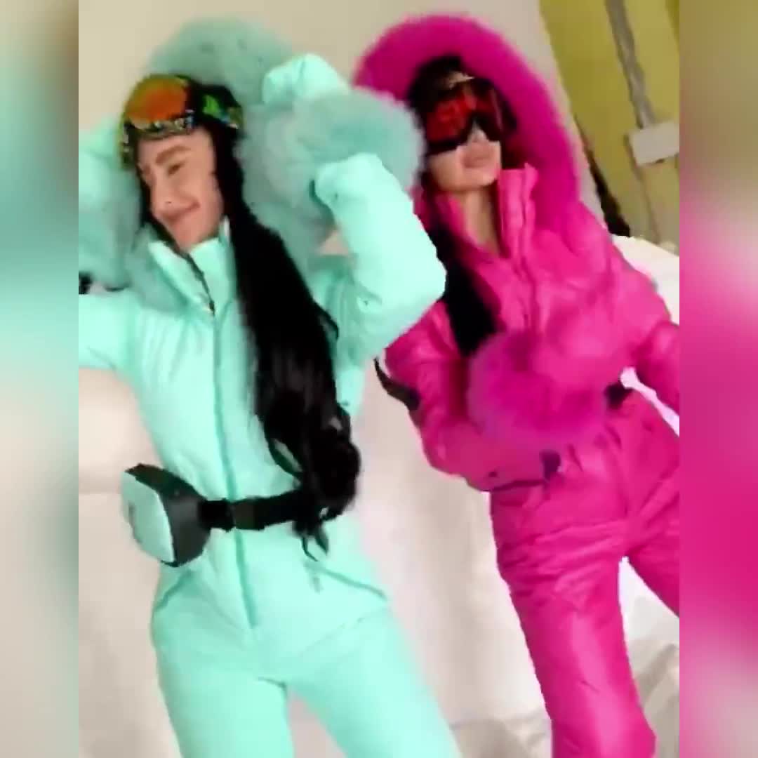 Pink Women Ski Jumpsuit, Winter Snow Suit for Women, Warm Overalls