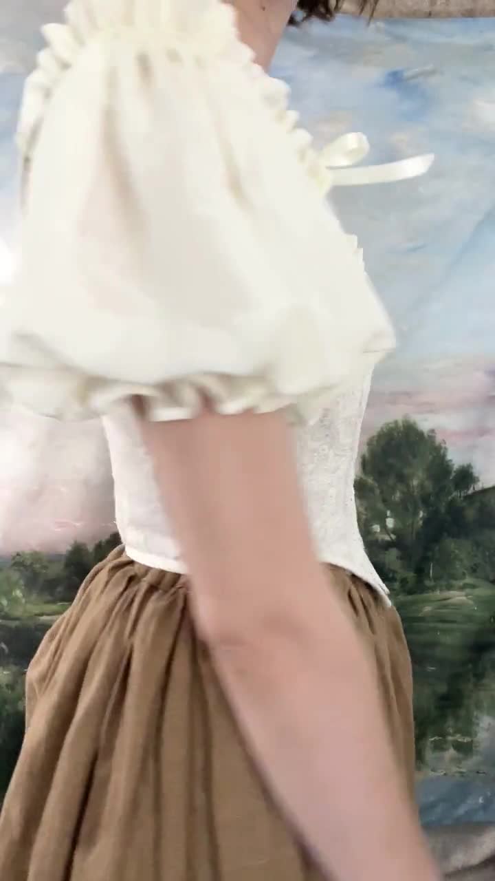 Renaissance Corset Corpiño Estancias en Marfil Beige Bordado Paisley /  Stays Cottage Core Vestido de corsé de boda Top Lino blanco isabelino -   México