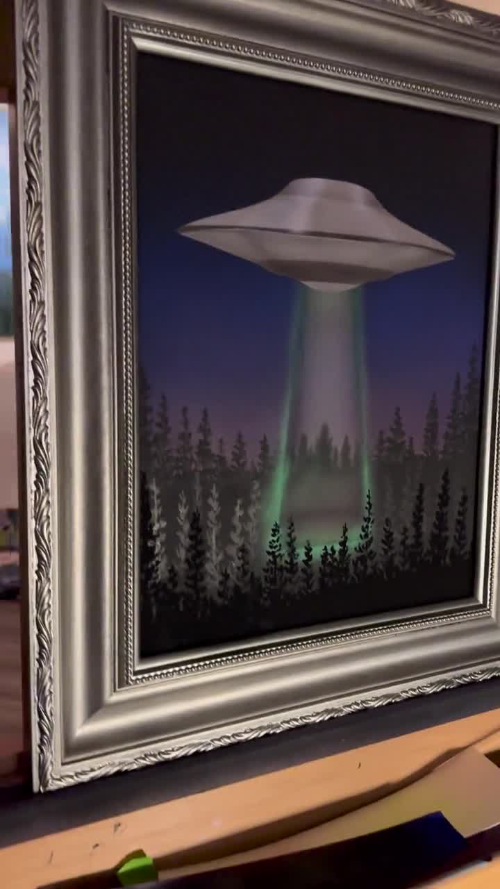 Retroreflective Original UFO Painting | 11x14 Original Space Art