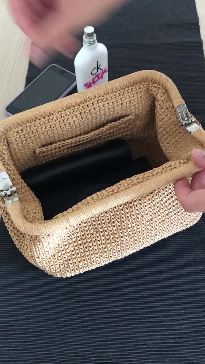 Straw Clutch Bag, Summer Bag, Boho Beach Clutch, Tan Color