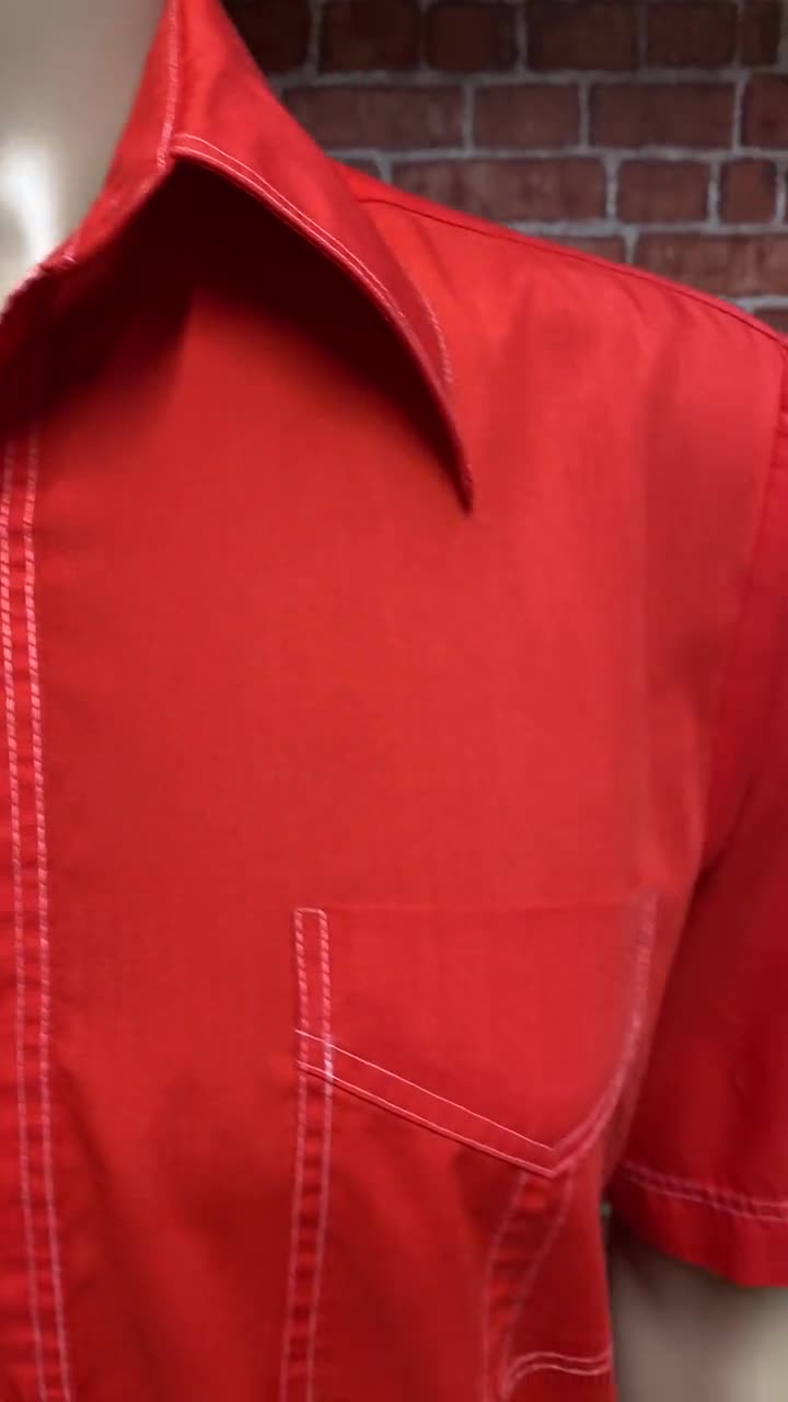 jcpenney mens red dress shirts Jcpenney Plain Red Dress Button Down Shirt Short Sleeve Size Medium