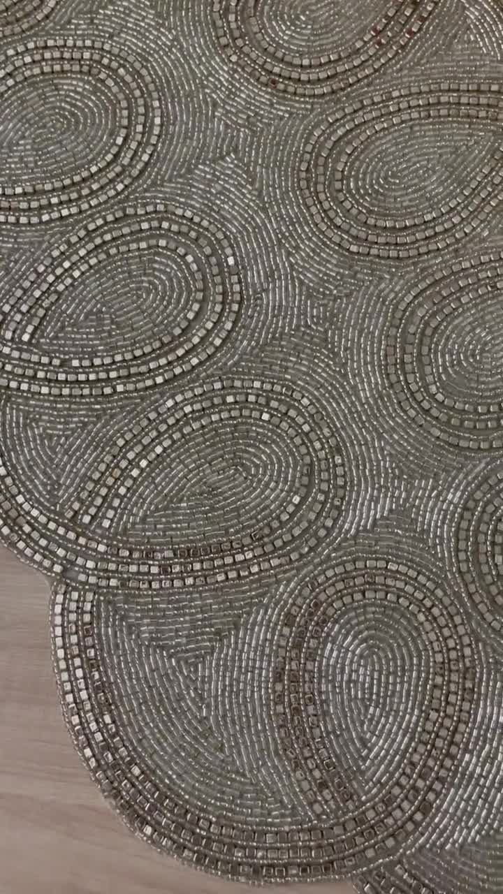 Handmade table runner, beaded runner, table decor, 13x36inch, shiny silver